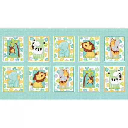 #144 SWEET SAFARI - SQUARES PANEL 7235 11 AQUA 24"X42"