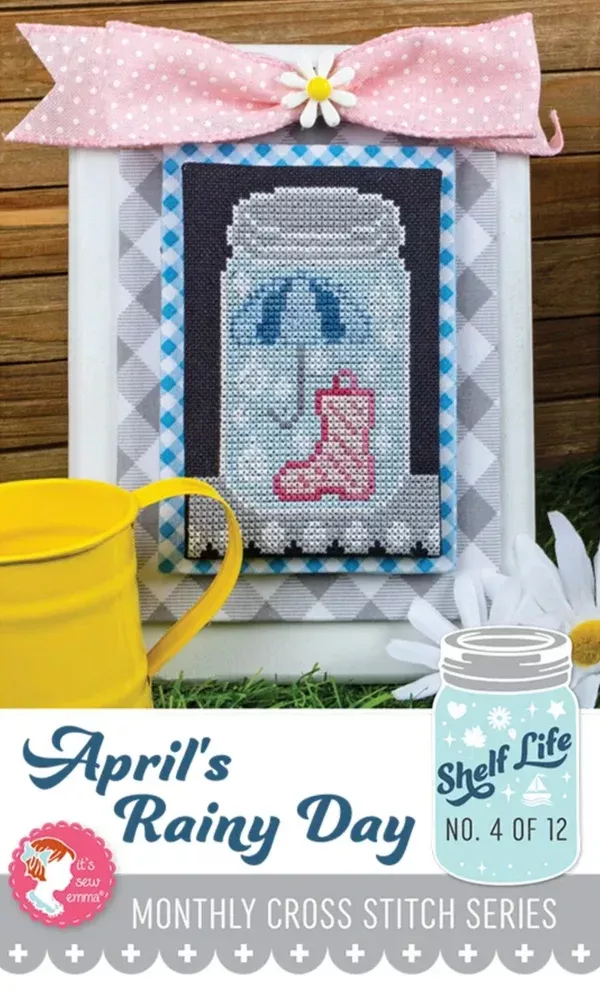 April's Rainy Day Shelf Life Cross Stitch by It's Sew Emma - Paper Pattern