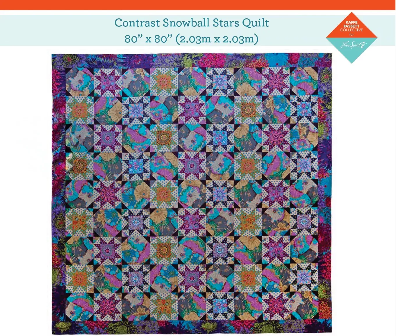 Contrast Snowball Stars Quilt – Fabric Pack -80" X 80" - Kaffe Fassett Collective - Quilts in London