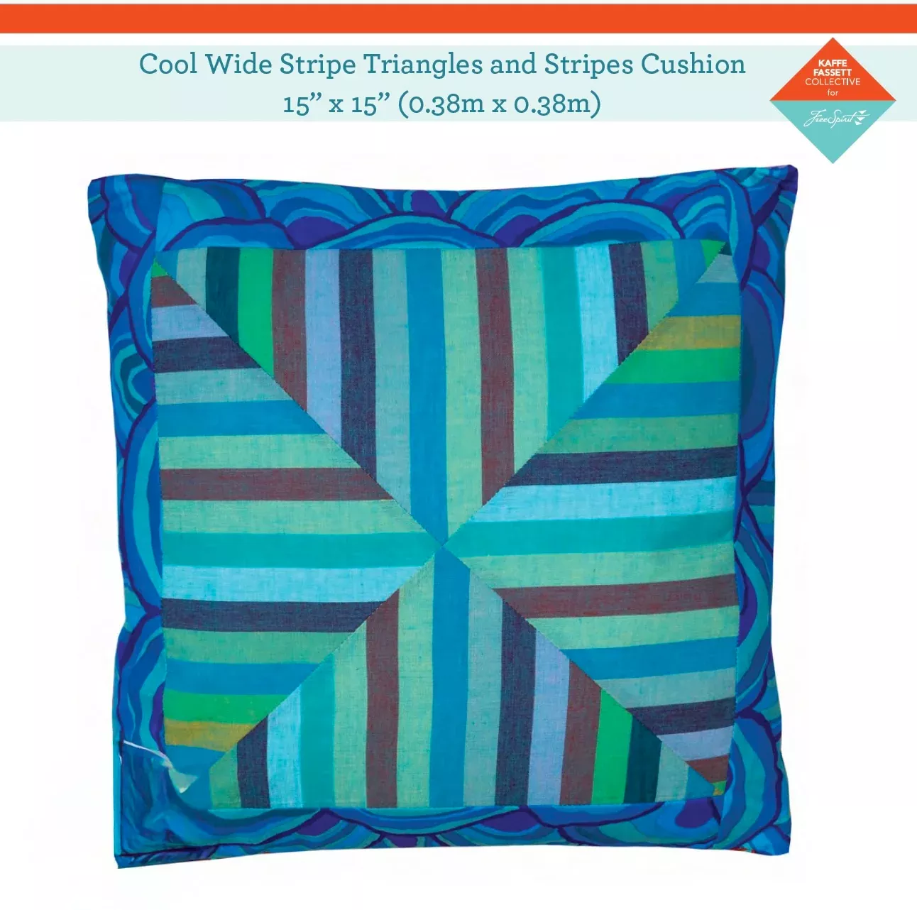 Cool Wide Stripe Triangles and Stripes Cushion - 2 pack – Fabric Pack -15" X 15" - Kaffe Fassett Collective - Quilts in London