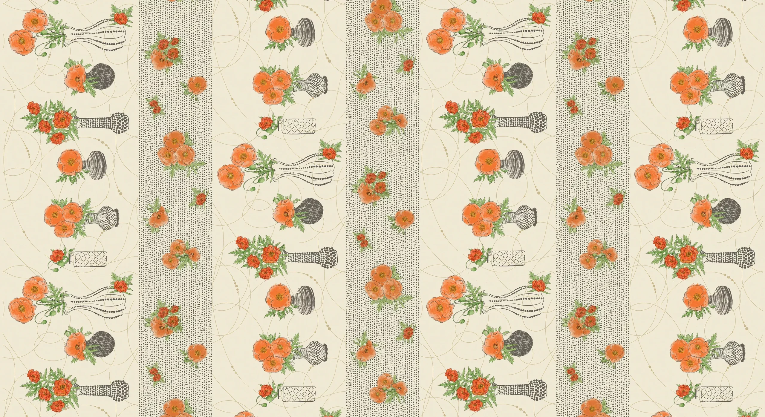 Modern Vintage Treasured: POPPIES STRIPE NATURAL Fabric (1/2 yd)
