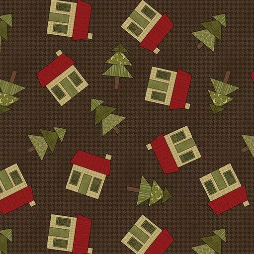 A Moose in the Woods Cabin in the Wood Chocolate Fabric