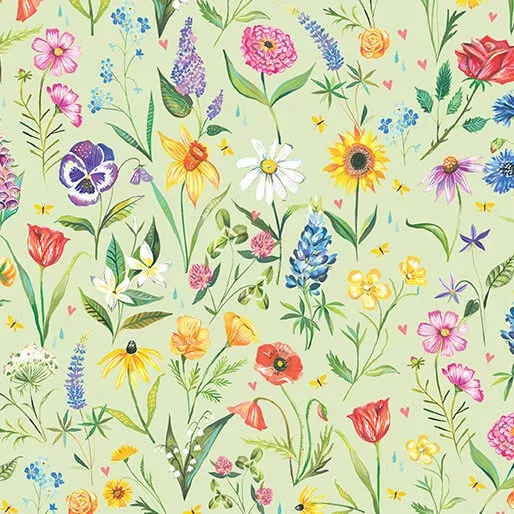 A Prairie Heart by Katie Daisy Meadow Flowers Light Fern 16633-42