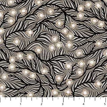 Rhythm & Leaves Cotton Linen / FIGO Fabrics Black Trellis CL91044-99