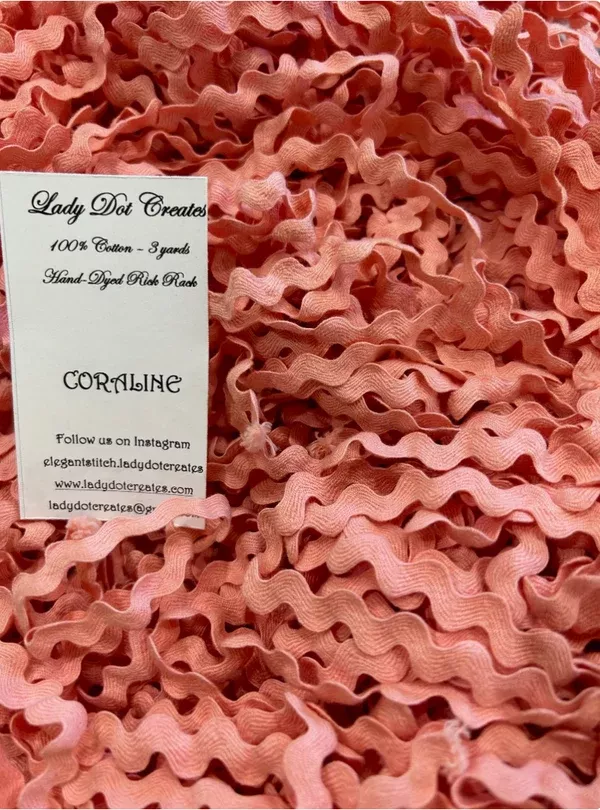 Ric Rac Trim - CoralineHand-Dyed 100% Cotton Half Inch by Lady Dot Creates