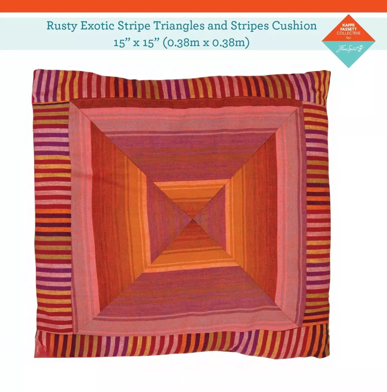Rusty Exotic Stripe Triangles and Stripes Cushion - 2 pack – Fabric Pack -15" X 15" - Kaffe Fassett Collective - Quilts in London