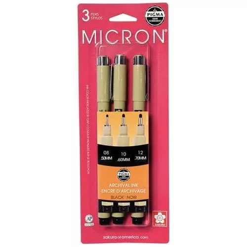 Sakura Black Ink Pigma Micron Pen Set .08 .10 .12