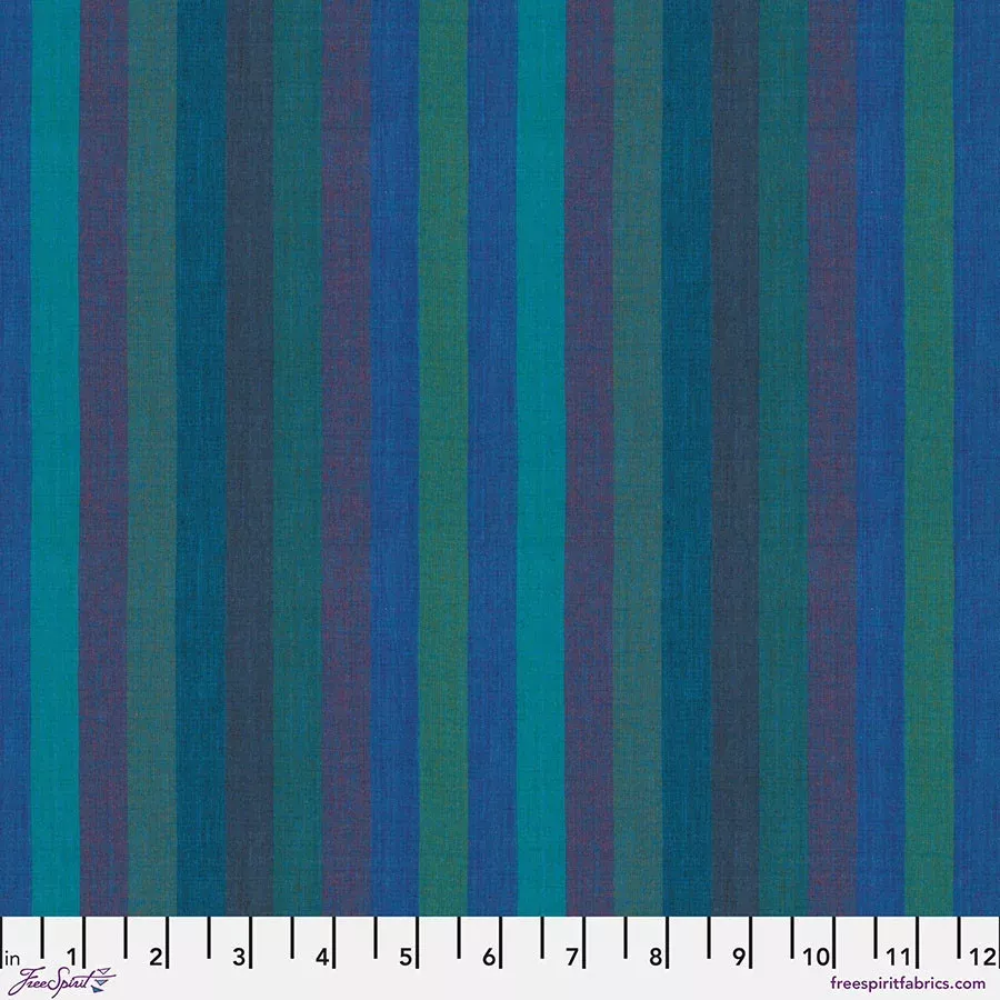 Shot Cotton Broad Stripe BLUE Kaffe Fassett Collective Sold by the Hal