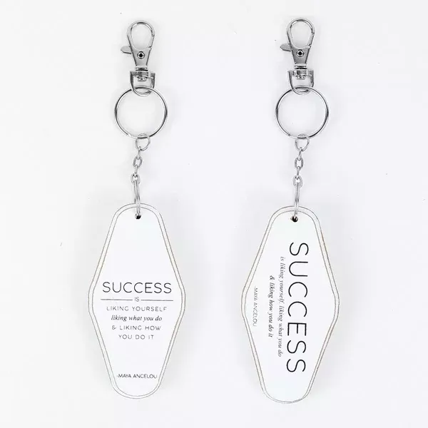 Success Keychain | white, black | 1.7x3.5x.5 rvs wd keychain | 11135