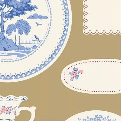 TIL110172 Something Blue - Labels and Ornaments Ochre Tilda Fabric Sol
