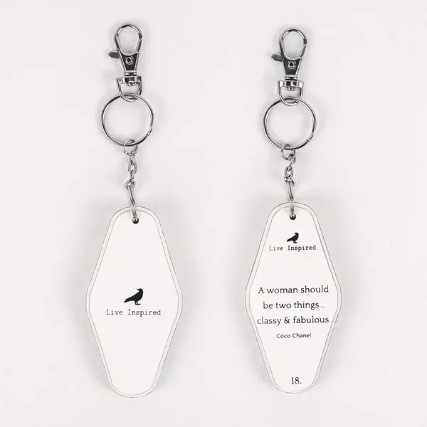 Woman | white, black | 1.7x3.5x.5 rvs wd keychain | 11175