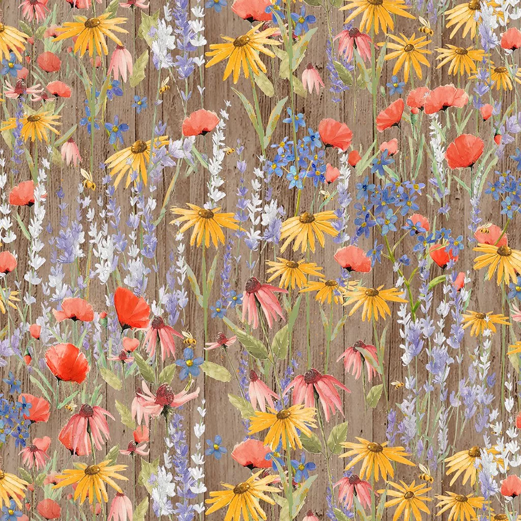 Y4059-13 - Clothworks "Enjoy The Little Things" Wildflowers - Dark Khaki