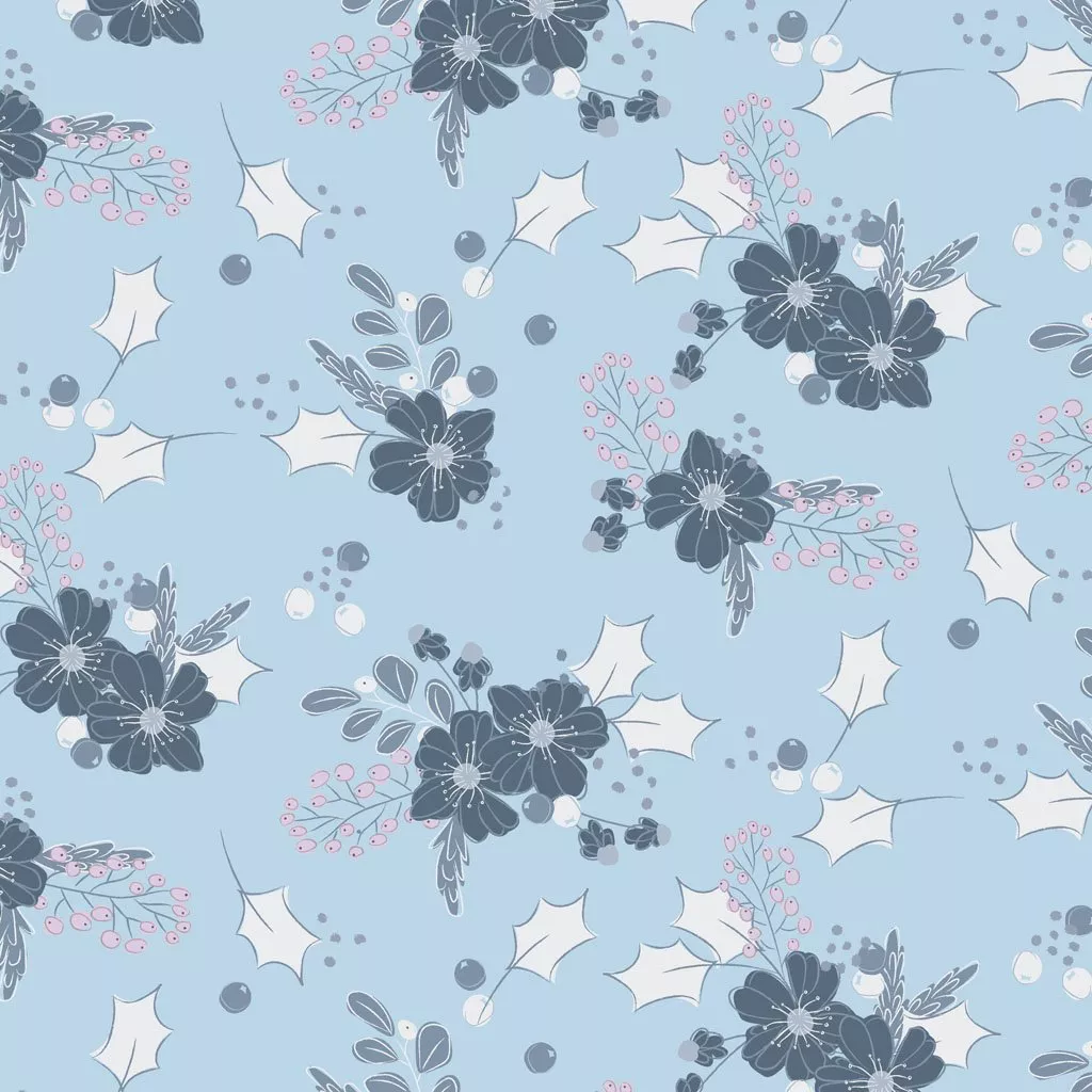 Y4126-87 Light Denim Main Floral Winter Gardens meags & me Clothworks