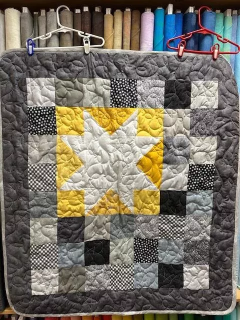 Yellow and Grey Star Baby Quilt