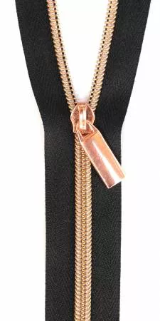 Zippers By The Yard (3 yards #5)/Black Rose Gold (Sallie Tomato)