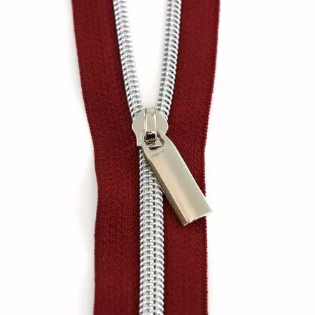 Zippers by the Yard (3 yards #5) Burgundy Tape Nickel Coil (Sallie Tomato)