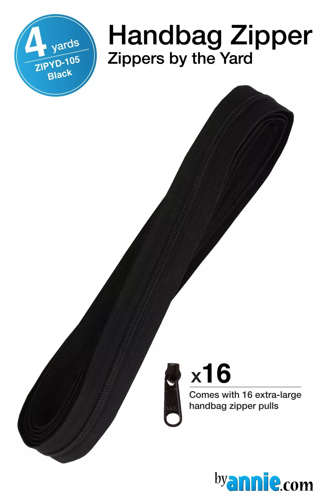 ZipYD-105 Black 4 Yard Zipper by the Yard ByAnnie